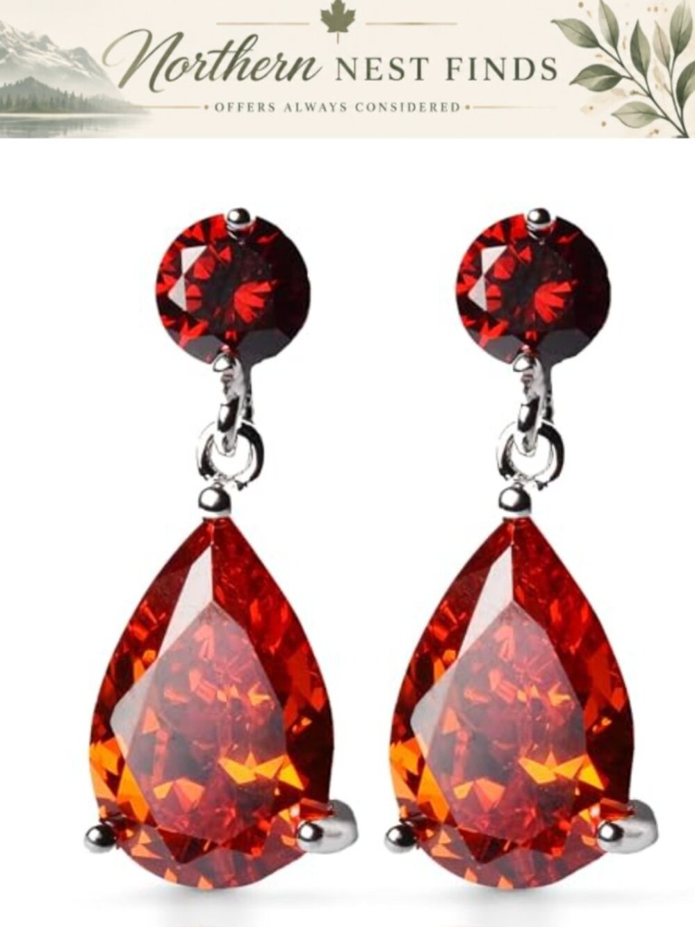 Teardrops Dangle Earrings with Zirconia Crystals 18K White Gold Plated
